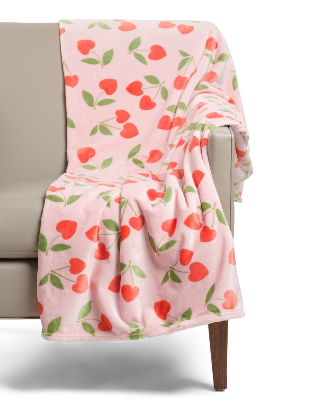 Bella Lux Pink Cherry Heart Print Plush Throw Blanket 60x70